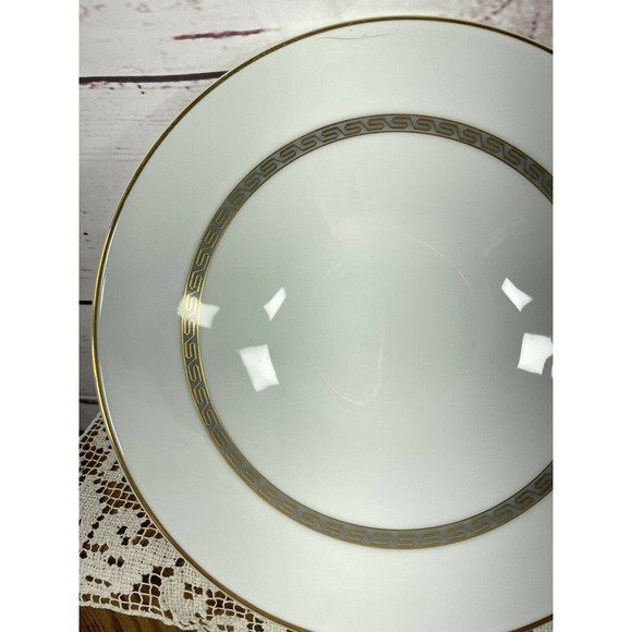 Noritake Japan Hartford 5944 China Round Serving Bowl Grey Gold Greek Key - Picture 2 of 7